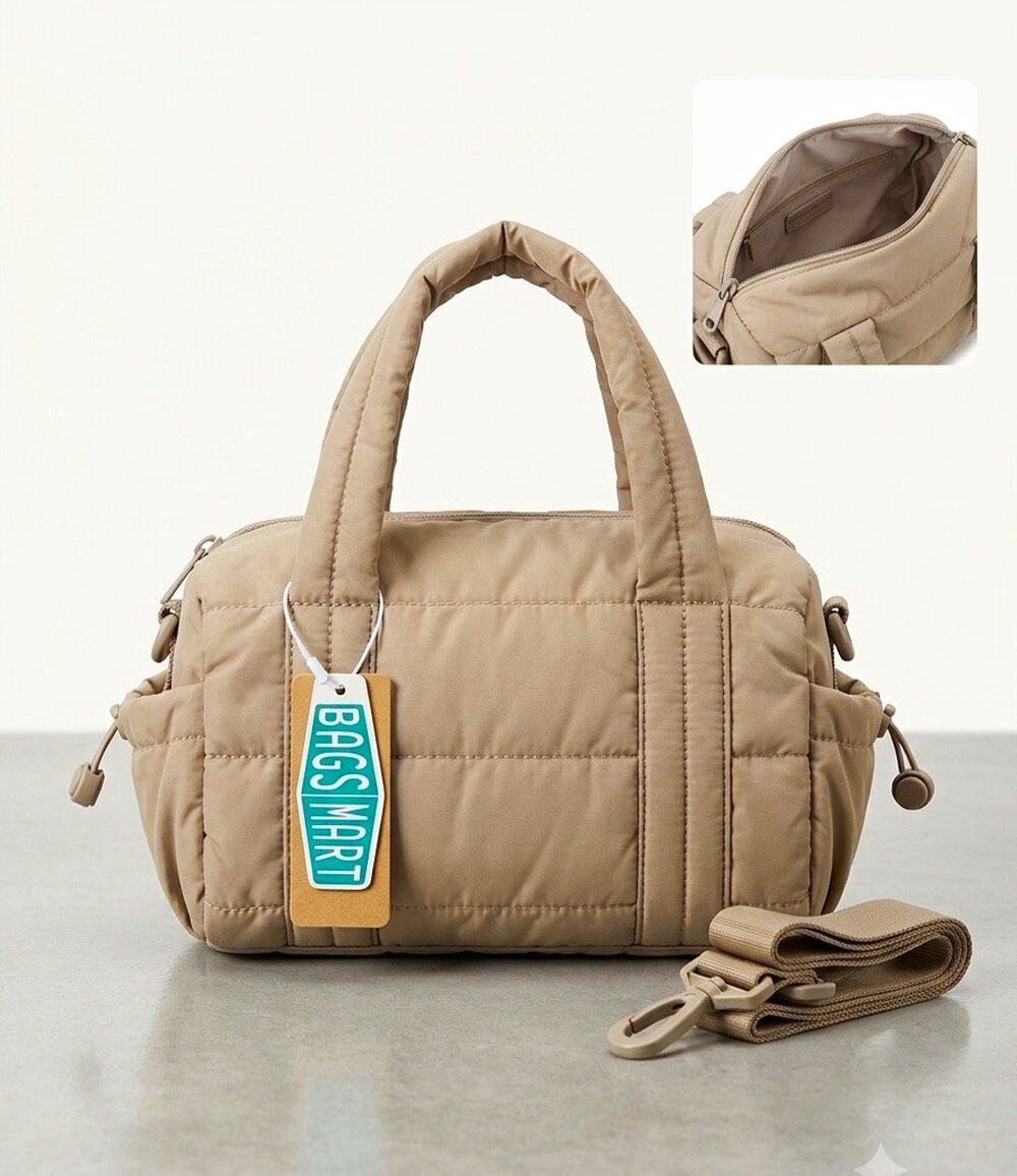 BAGS MART Small Brown Polyester Gym Duffle Bag 15L, 3 Pockets, Zip Strap